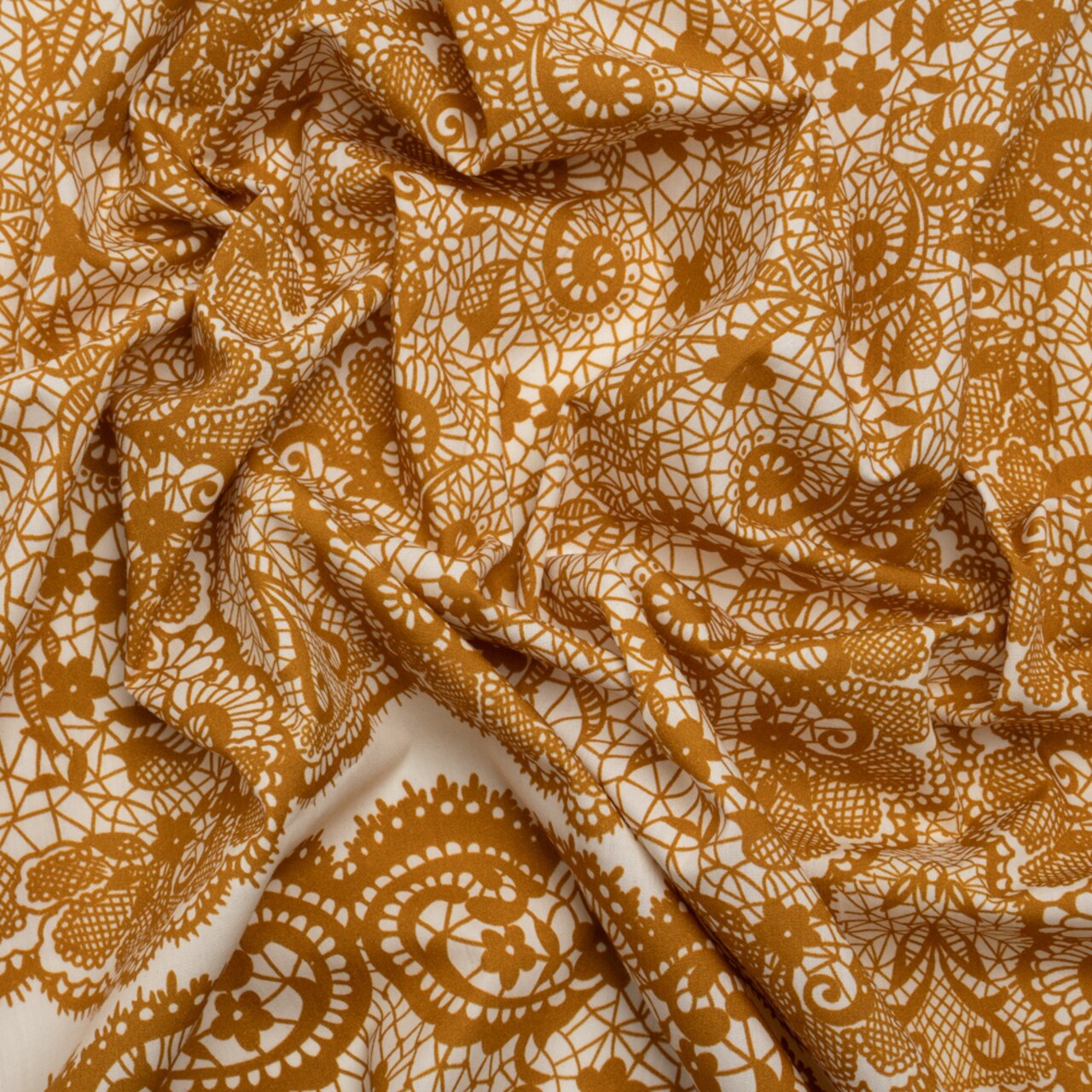 1 Yard Cotton Poplin Fabric Ochre Yellow White Floral Lace Print Panel 59 inch